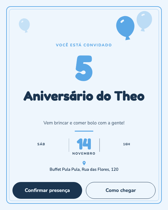 Modelo Convite de aniversário infantil com balões
