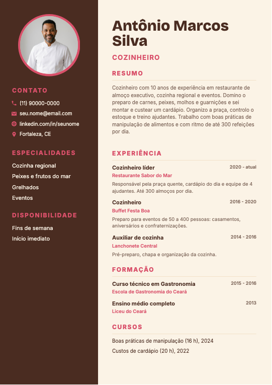 Modelo Currículo de cozinheiro