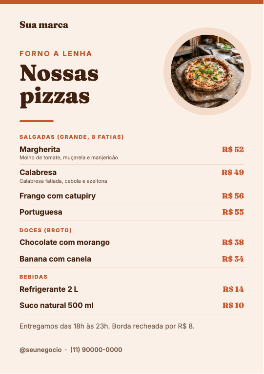 Modelo Cardápio da pizzaria