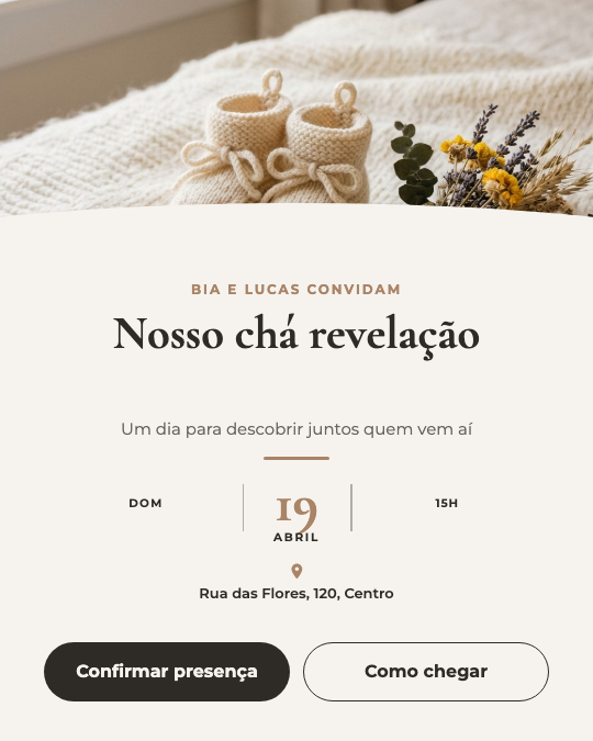 Modelo Convite de chá revelação com foto