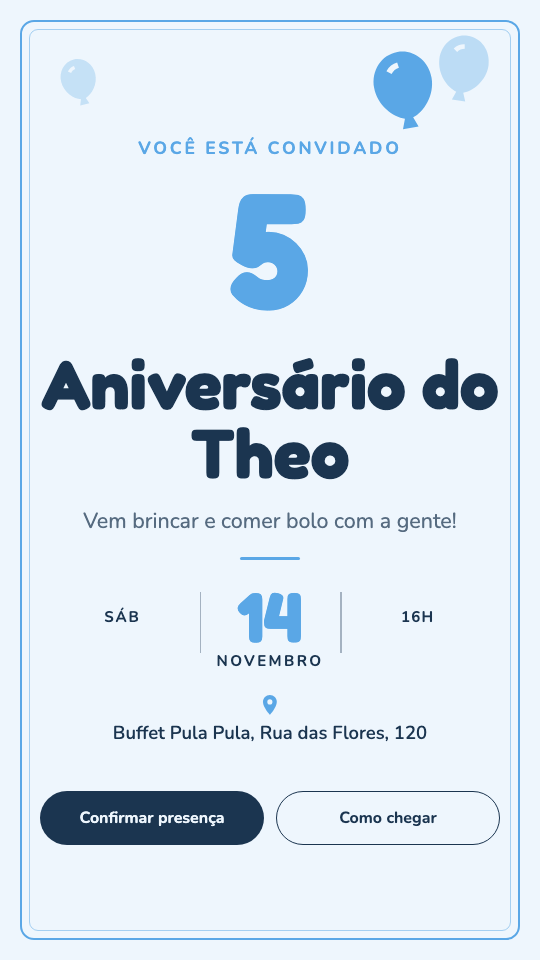 Modelo Convite de aniversário infantil com balões