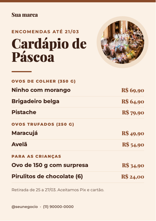 Modelo Cardápio de Páscoa