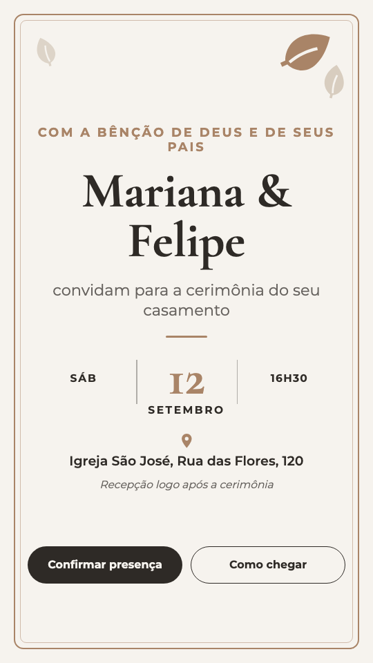 Modelo Convite de casamento clássico