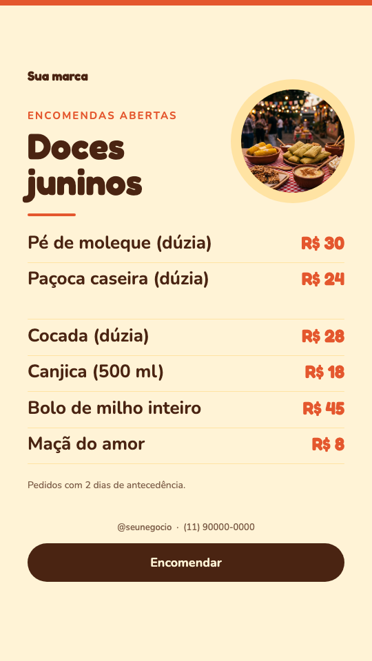 Modelo Doces juninos por encomenda
