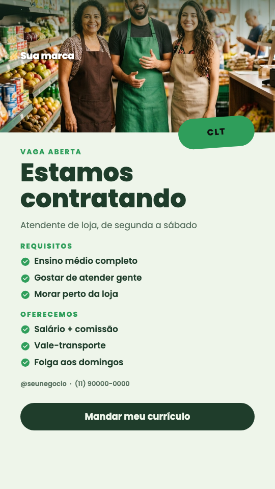 Modelo Estamos contratando: atendente