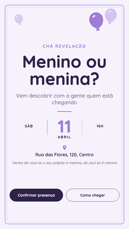 Modelo Convite de chá revelação com balões