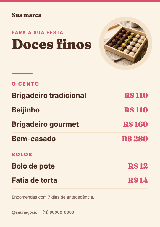 Modelo Cardápio de doces