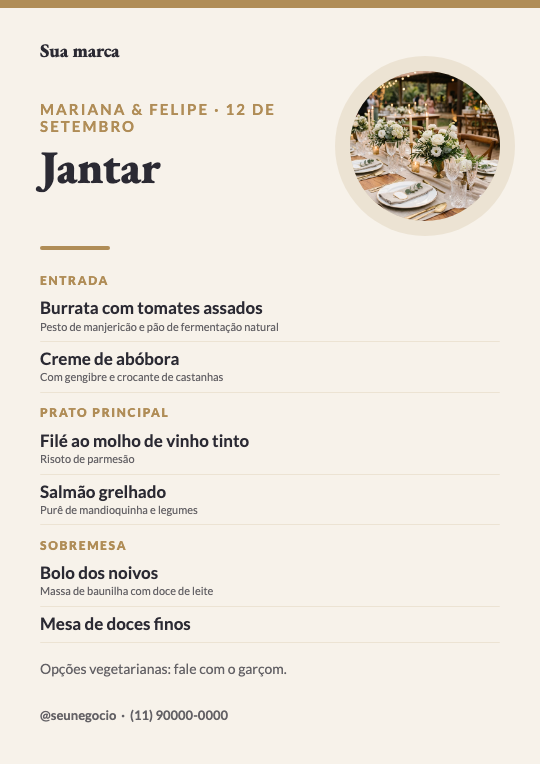 Modelo Cardápio do jantar de casamento