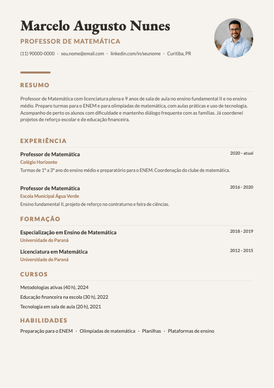 Modelo Currículo de professor