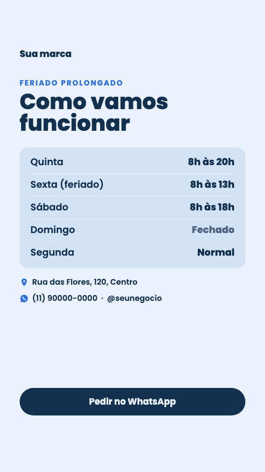 Modelo Horário do feriado