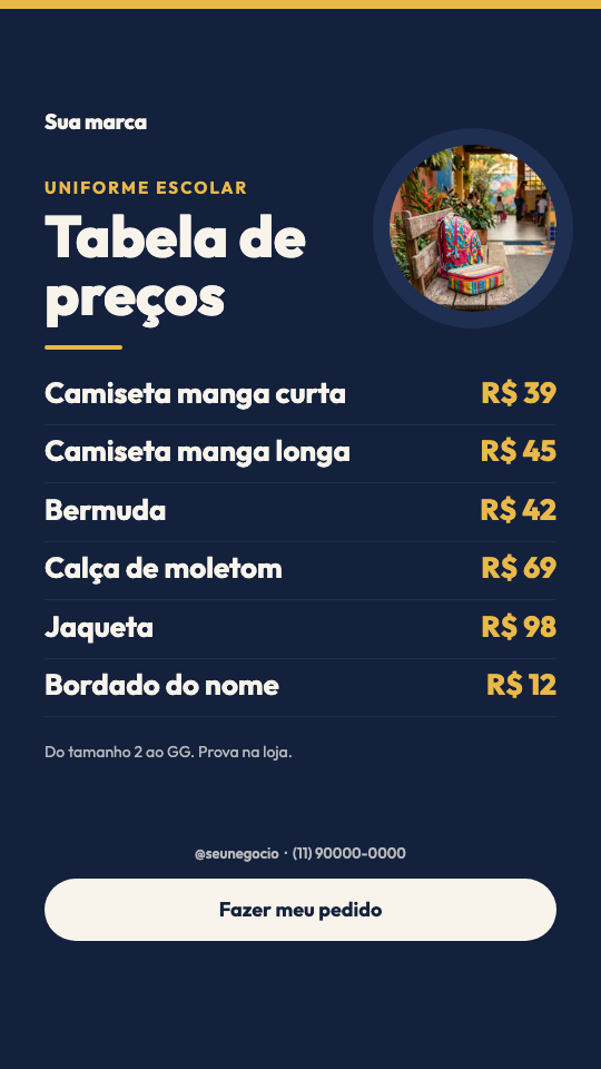 Modelo Tabela de uniformes