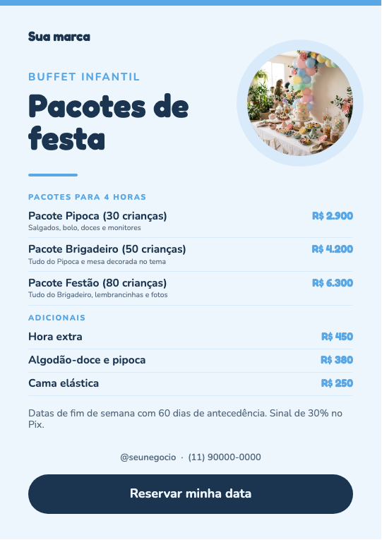 Modelo Pacotes de festa infantil do buffet