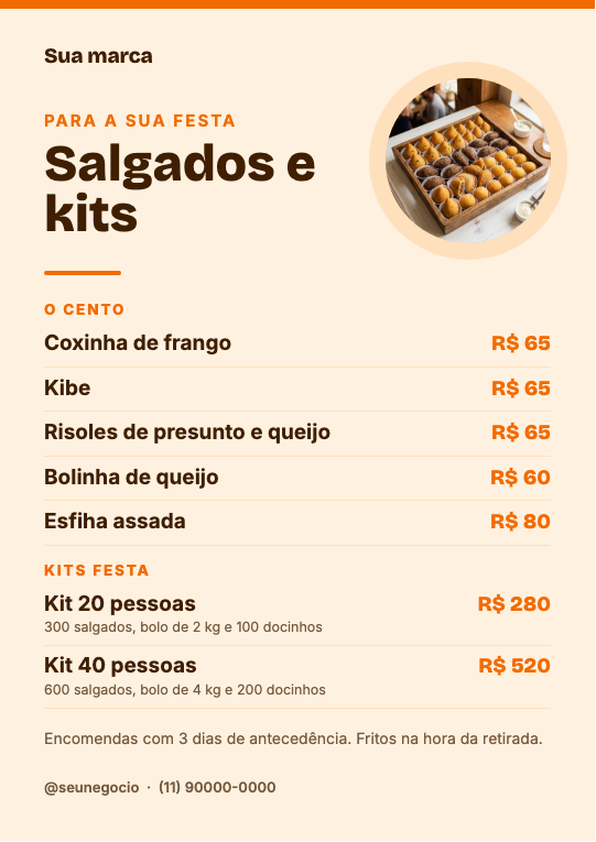 Modelo Cardápio de salgados para festa