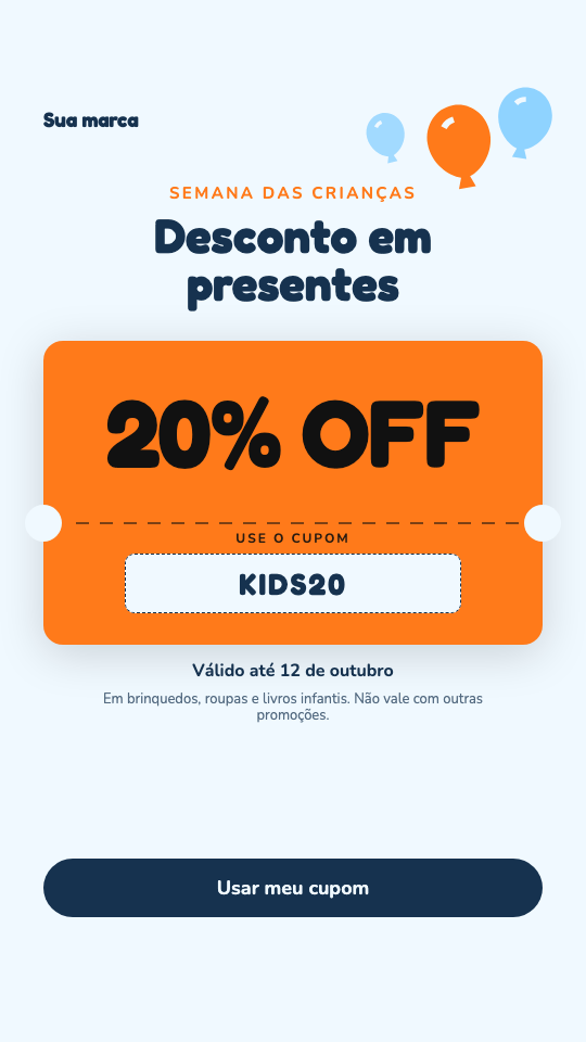 Modelo Cupom de Dia das Crianças