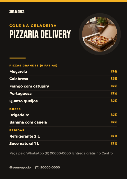 Modelo Cardápio do delivery para a geladeira