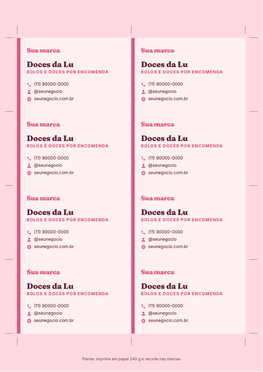 Modelo Cartões de visita de confeitaria