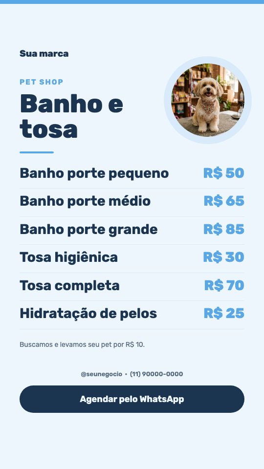 Modelo Tabela de banho e tosa