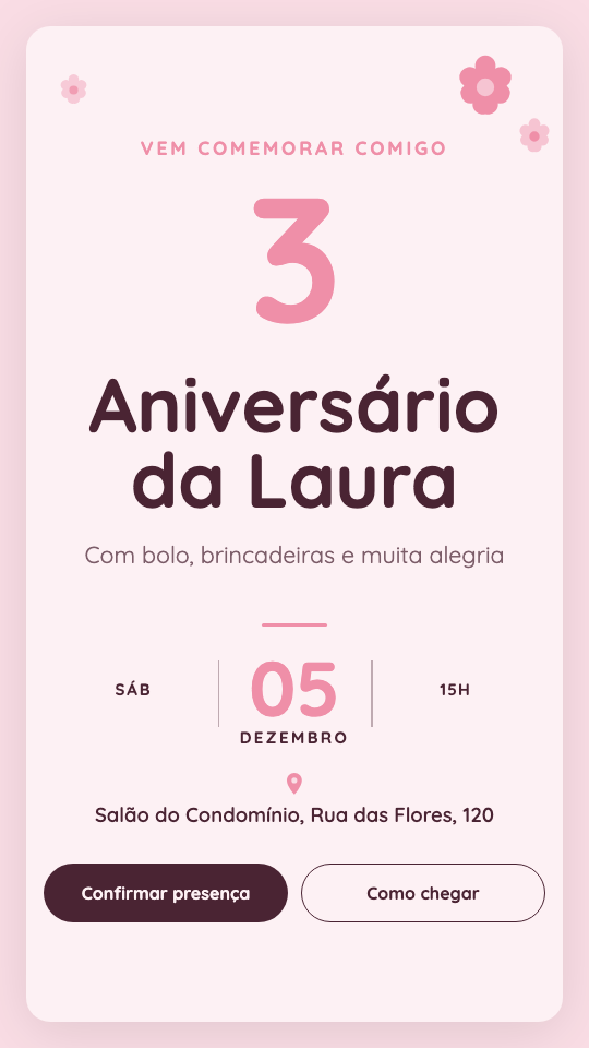 Modelo Convite de aniversário infantil de menina