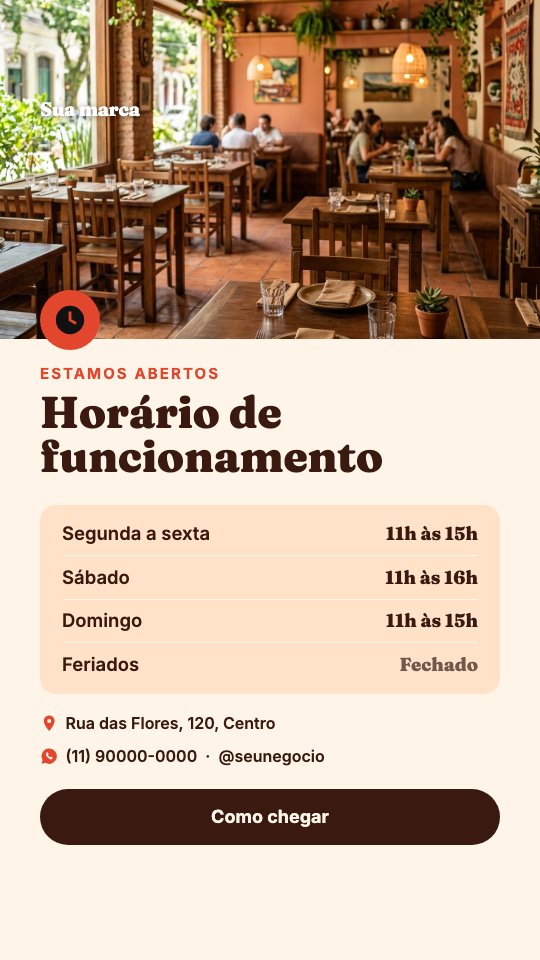 Modelo Horário do restaurante