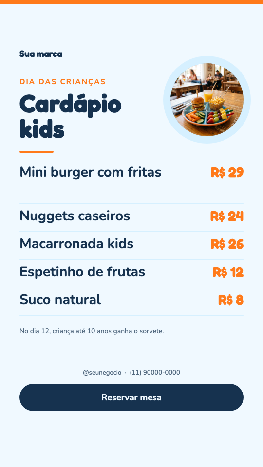 Modelo Cardápio kids