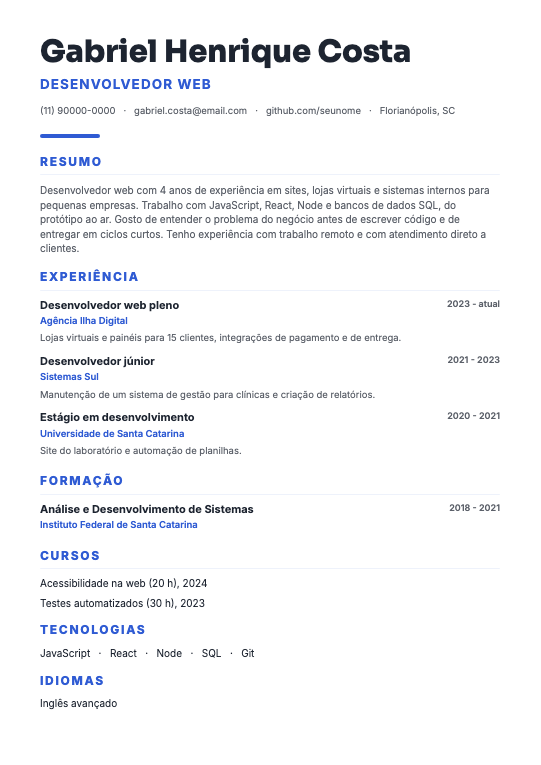 Modelo Currículo de desenvolvedor