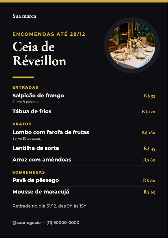 Modelo Cardápio da ceia de Réveillon