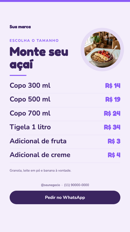 Modelo Monte seu açaí