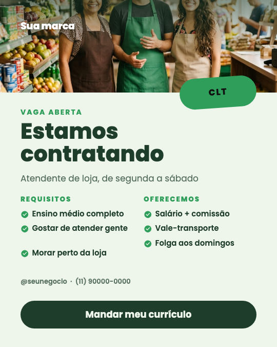 Modelo Estamos contratando: atendente