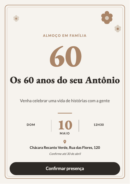 Modelo Convite de 60 anos para imprimir