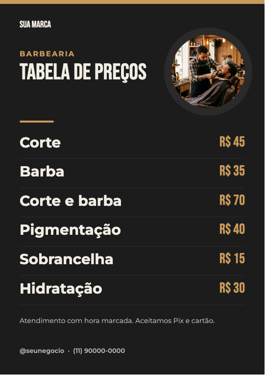 Modelo Tabela da barbearia