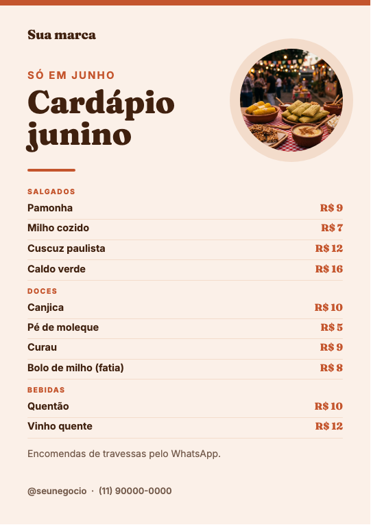 Modelo Cardápio de comidas típicas